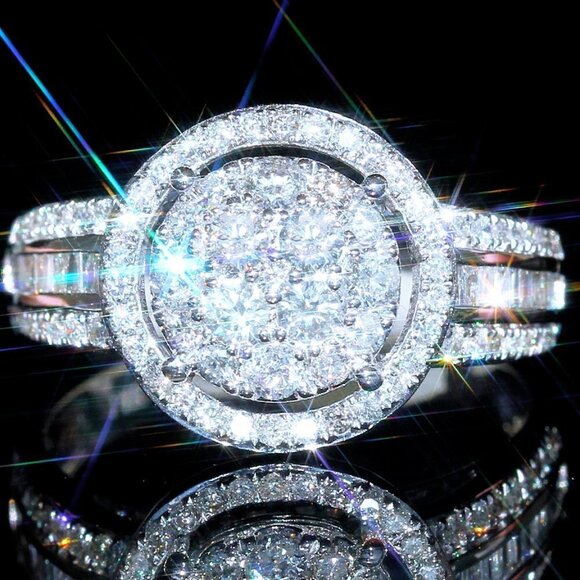 Three Layer Super Big Round Luxury Wedding Rings for Women, PD154 - Picture 1 of 8